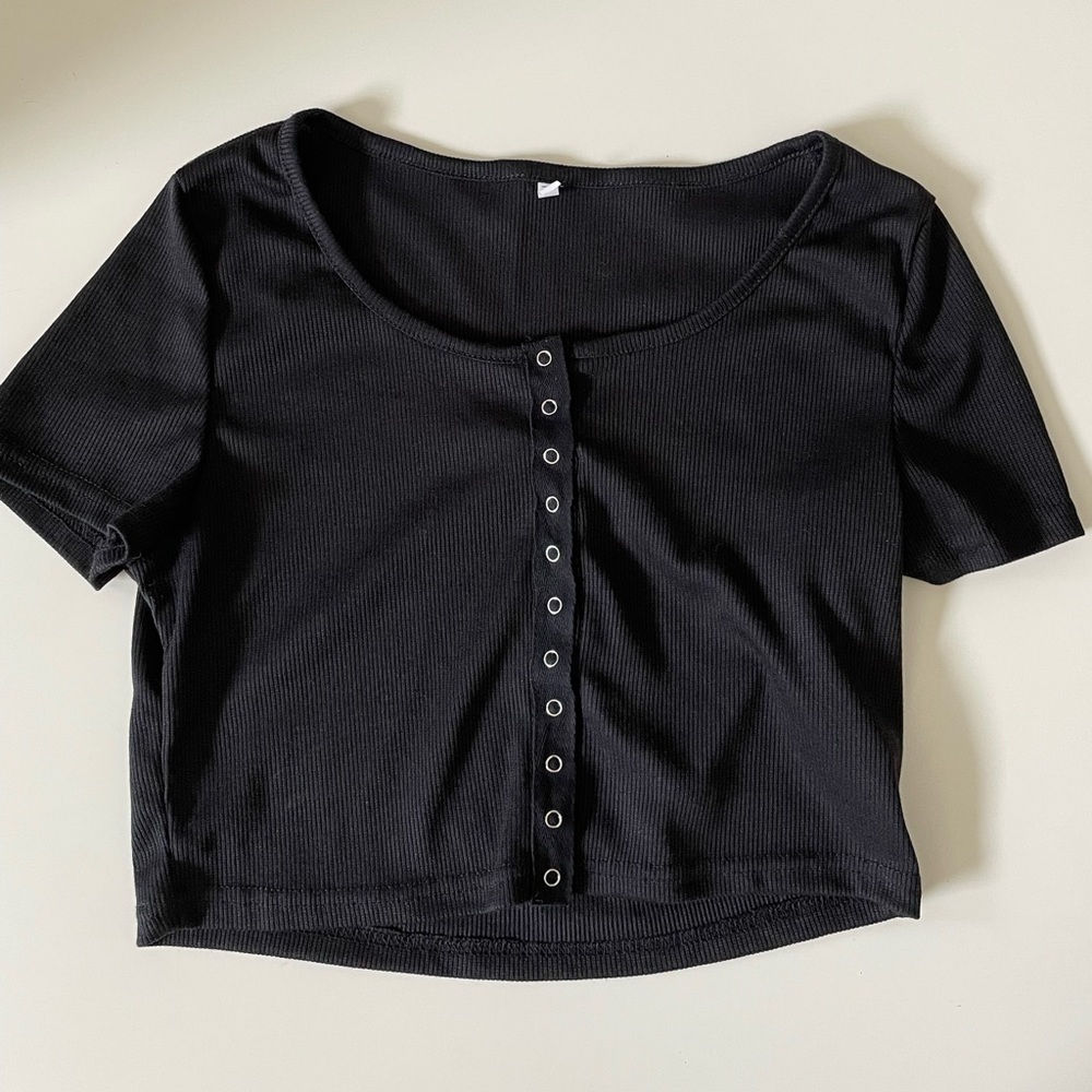 Shein black button crop top